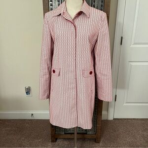 Apt. 9 Red and White Patterned Stretch Trench Coat